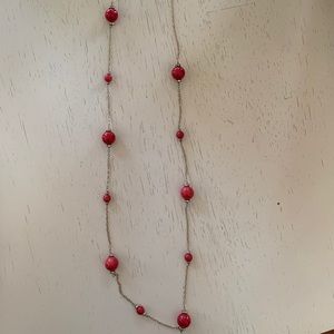 Stella & Dot Gold & Red Beaded Necklace
